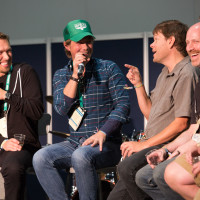 The Hanson Brother and Kyle Hollingsworth deep in debate at the Music and Beer talk. 