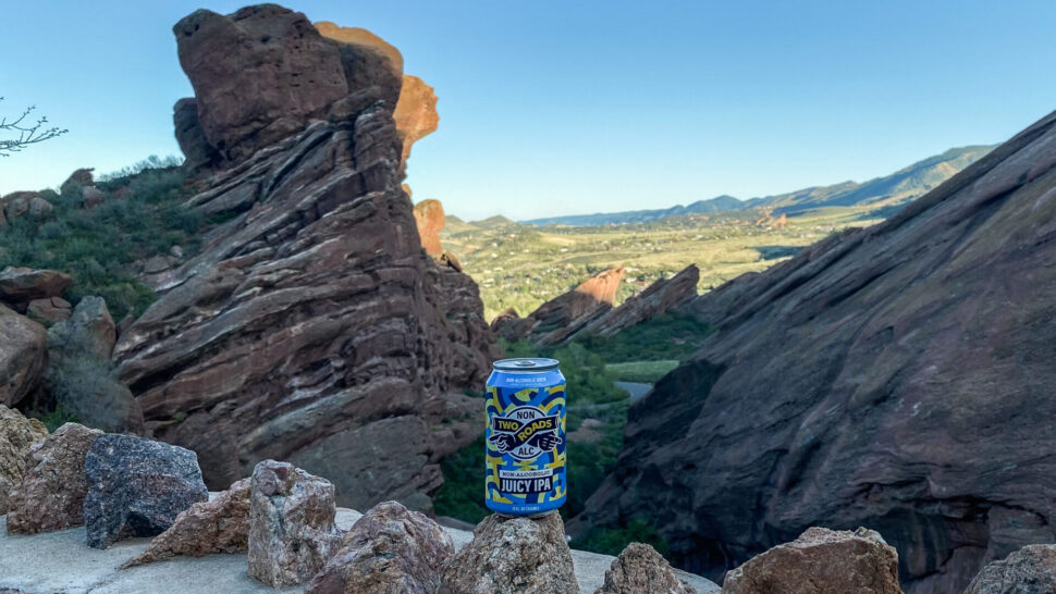 Two Roads Non-Alcoholic Juicy IPA at Red Rocks Park and Amphitheatre in Morrison, CO. Photo by Mitch Kline.